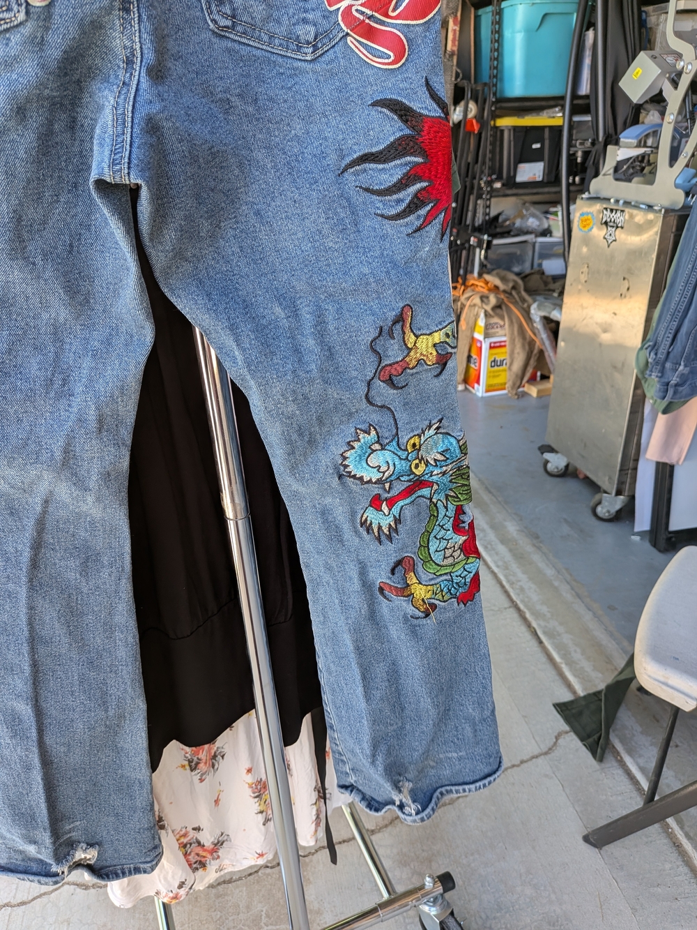 Ed Hardy Embroidered Dragon Denim Jeans - Blue & Red - Picture 8 of 8